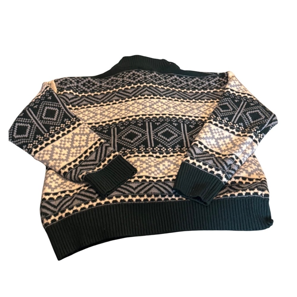 Bearpaw Women's XXL 2X Geometric Fair Isle Quarter Zip Sweater Green Gray